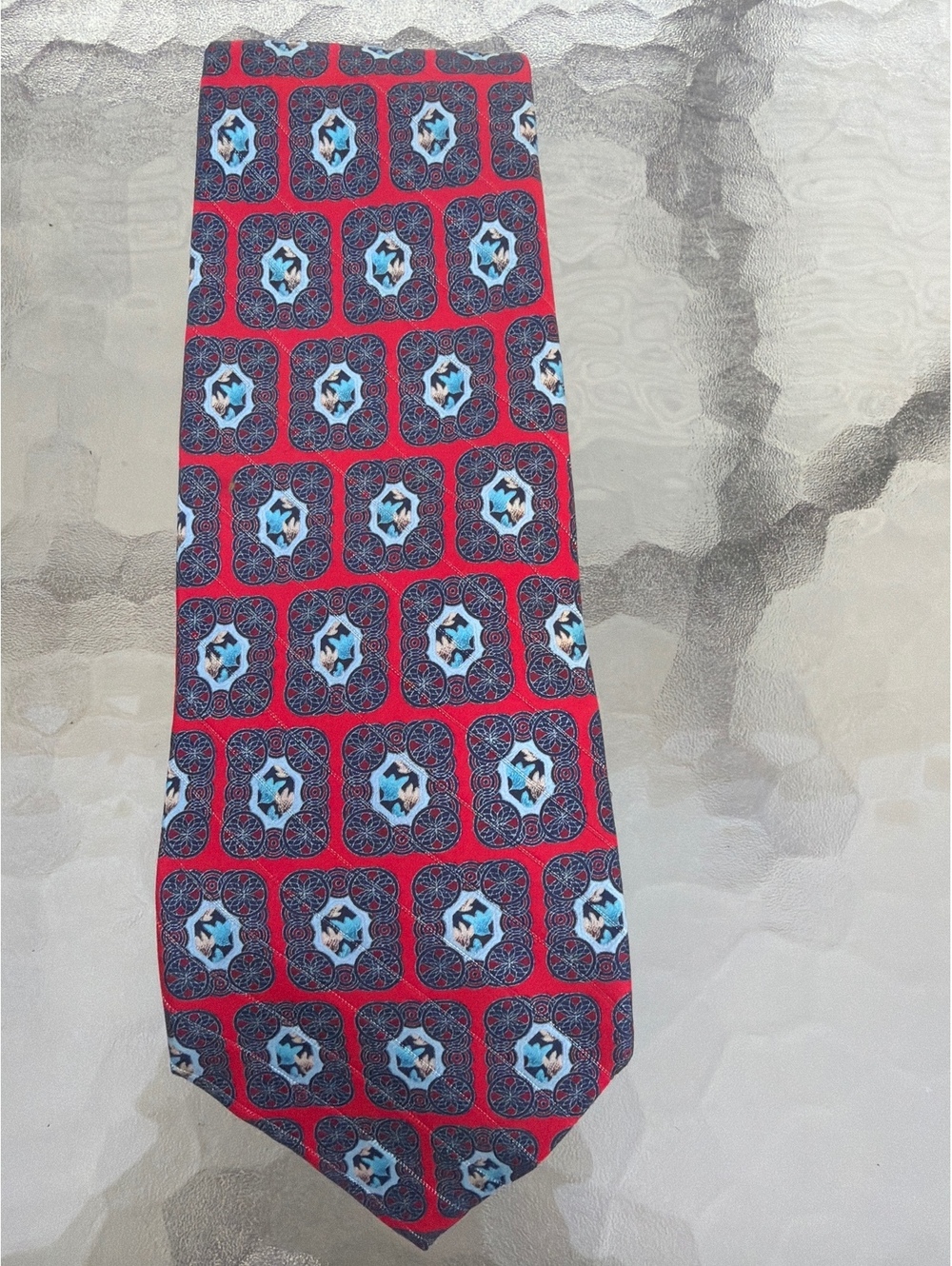 Ermenegildo Zegna Men's Red Multicolor Geometric Print Silk Tie Necktie